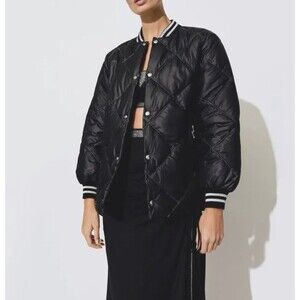 Adam Selman Snap Front Quilted Bomber Jacket Black XS